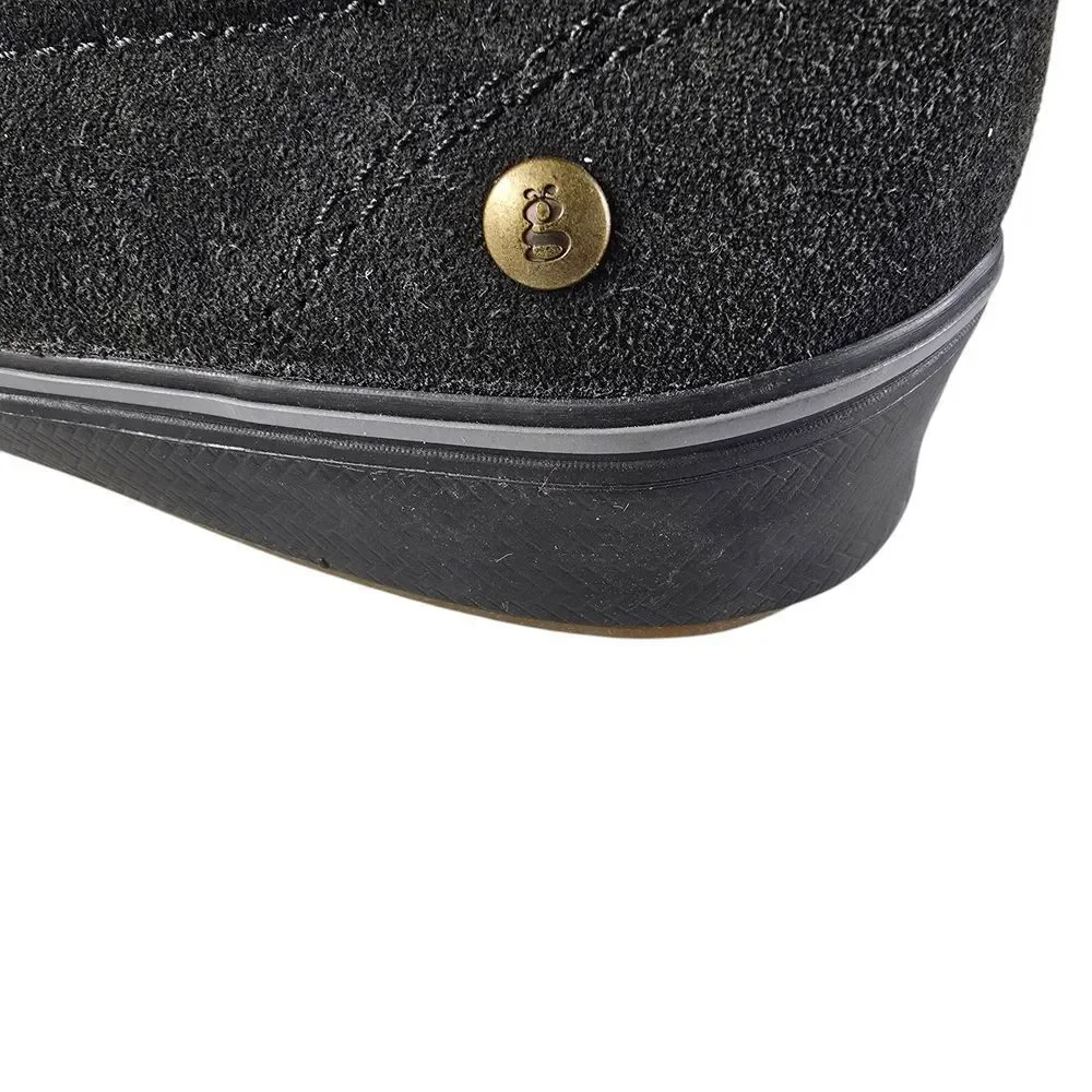 Black Suede Slip-On Loafers with Gold Studs